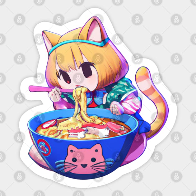 Cute cat eating ramen Sticker by 365inspiracji